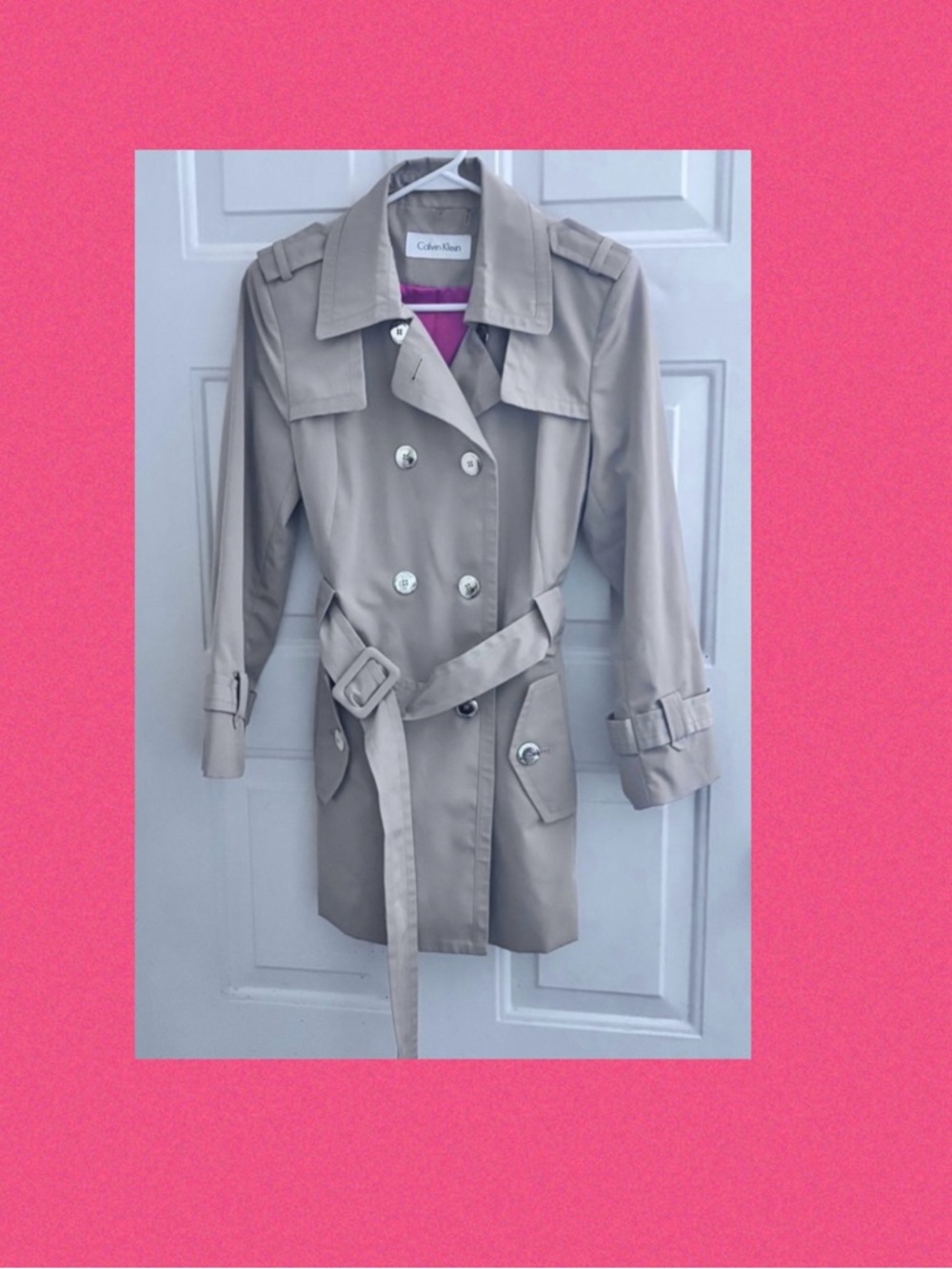 Calvin Klein Light Beige Double-Breasted Trench Coat with Belt
